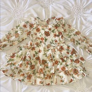 Janie and Jack Floral Ruffle Dress - Cream and Orange